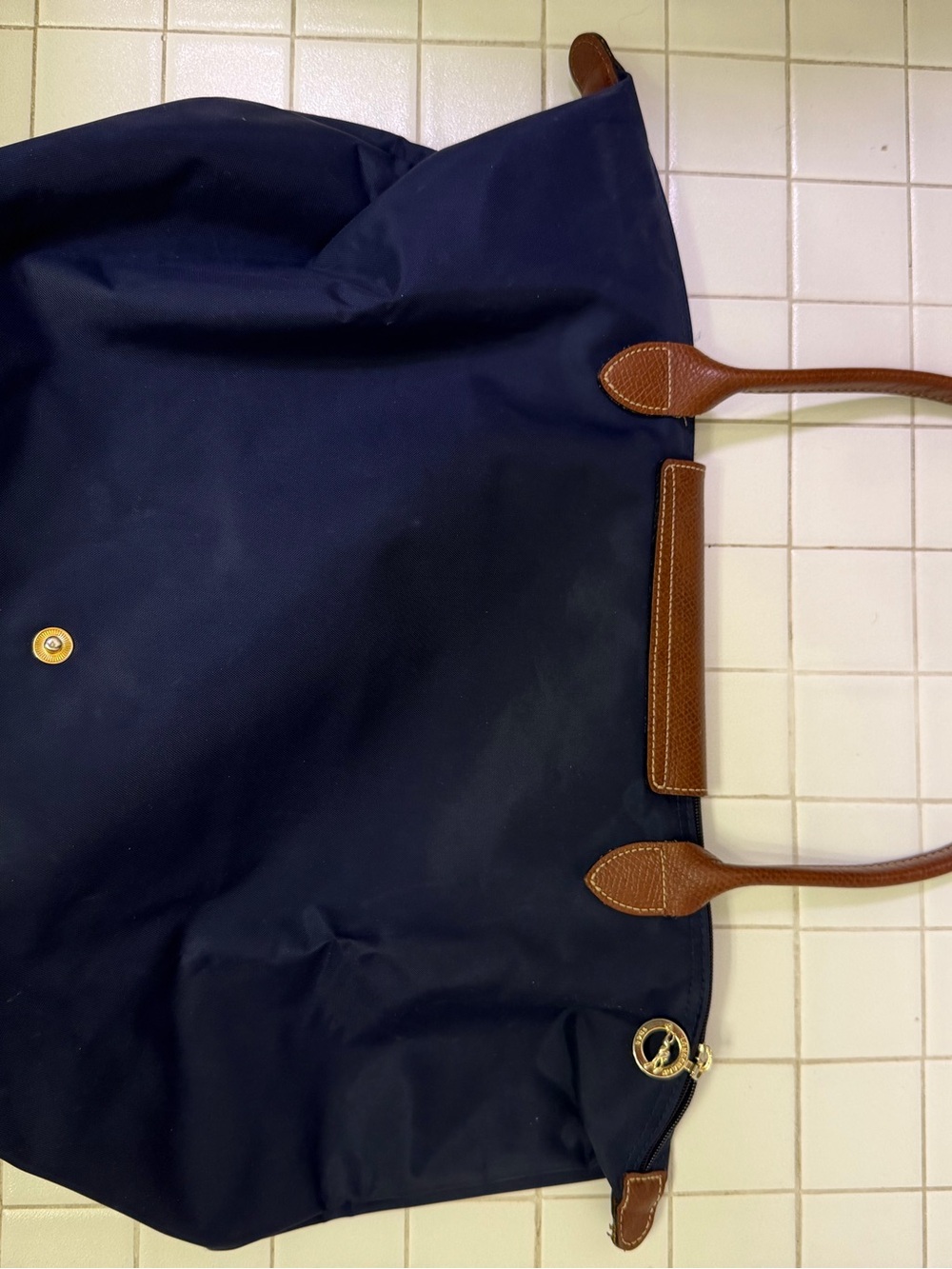 Longchamp La Pliage Tote Navy Blue Nylon Leather Classic Authentic - Picture 13 of 16